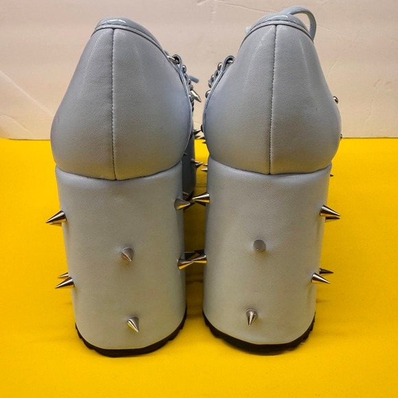 Pastel Blue Spiked Platform Creeper Shoes Silver Studded Lace Up Punk Harajuku - Picture 10 of 10